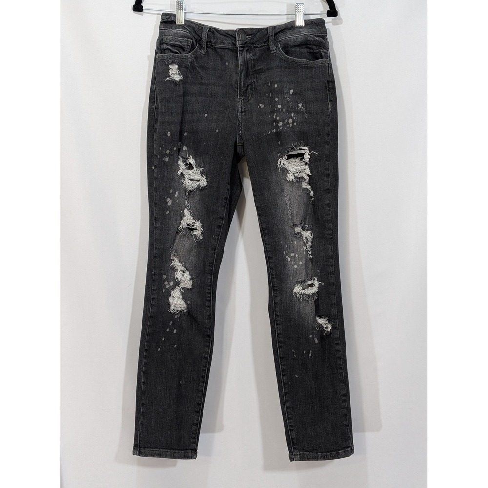 Judy Blue Boyfriend Fit Distressed Black Jeans 7 28 Mid Rise Ankle Stretch